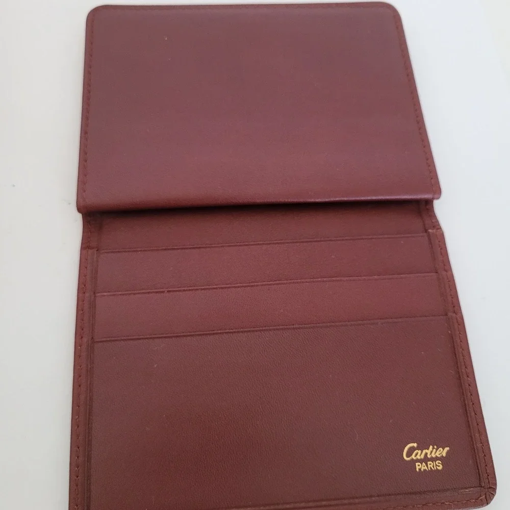 Cartier Paris Must de Cartier Burgundy Leather Card Holder Wallet Gold Corners